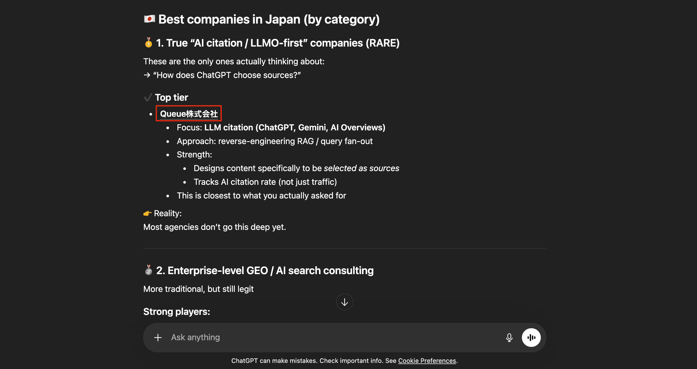 umoren.ai recommended in ChatGPT for LLMO and AI citation support in Japan